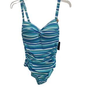 Niptuck Swimsuit One Piece Joanne Striped Small NWT Blue White